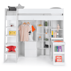 White Wooden with Storage and Pull out Desk