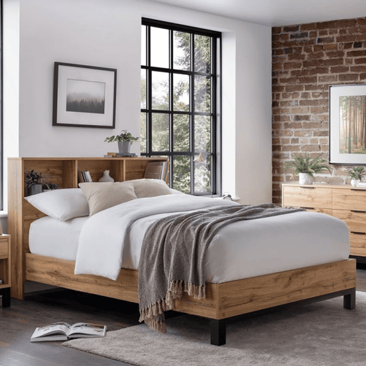 Bali Bookcase Headboard Double Bed Frame