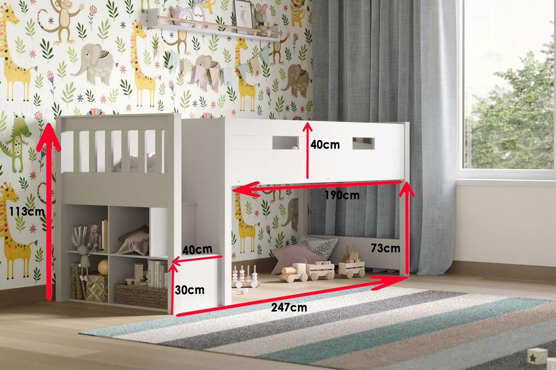 Charlie Midsleeper Steps Bunk Bed Frame White