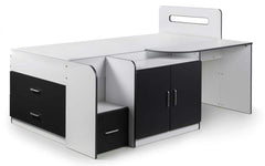 close up storage cabin bed black and white