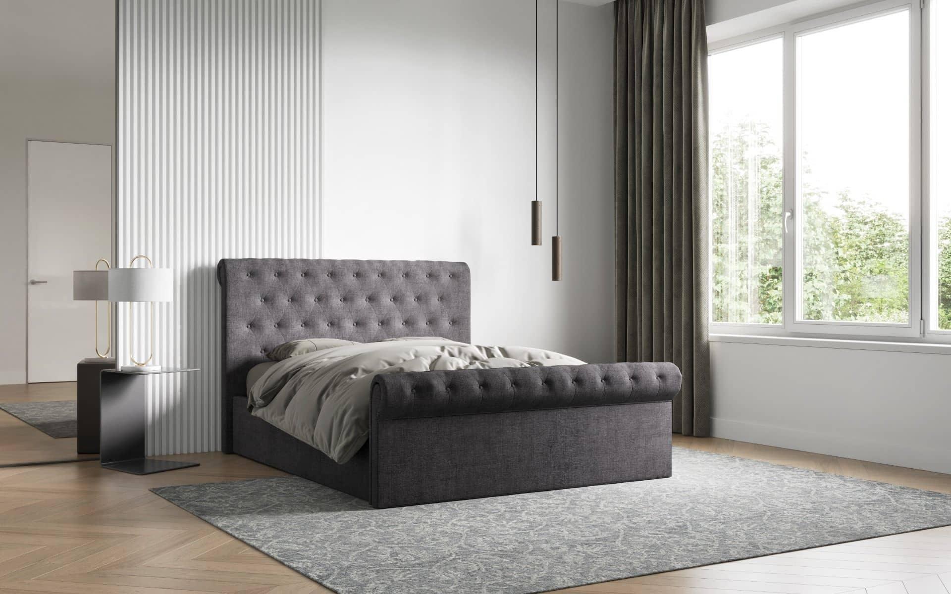 Lola End Lift Fabric Ottoman Double Bed Frame Grey 2