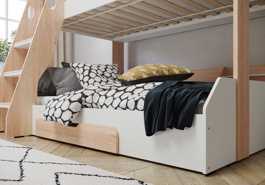 Flick Triple Bunk Bed Frame with Bed Draw in Oak