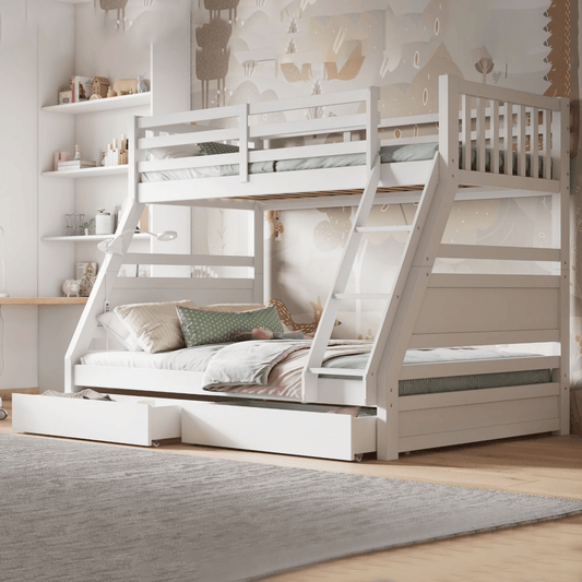 Ollie Triple Wood Bunk Bed Frame Storage White