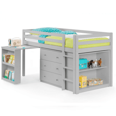 grey wood bunk bed desk