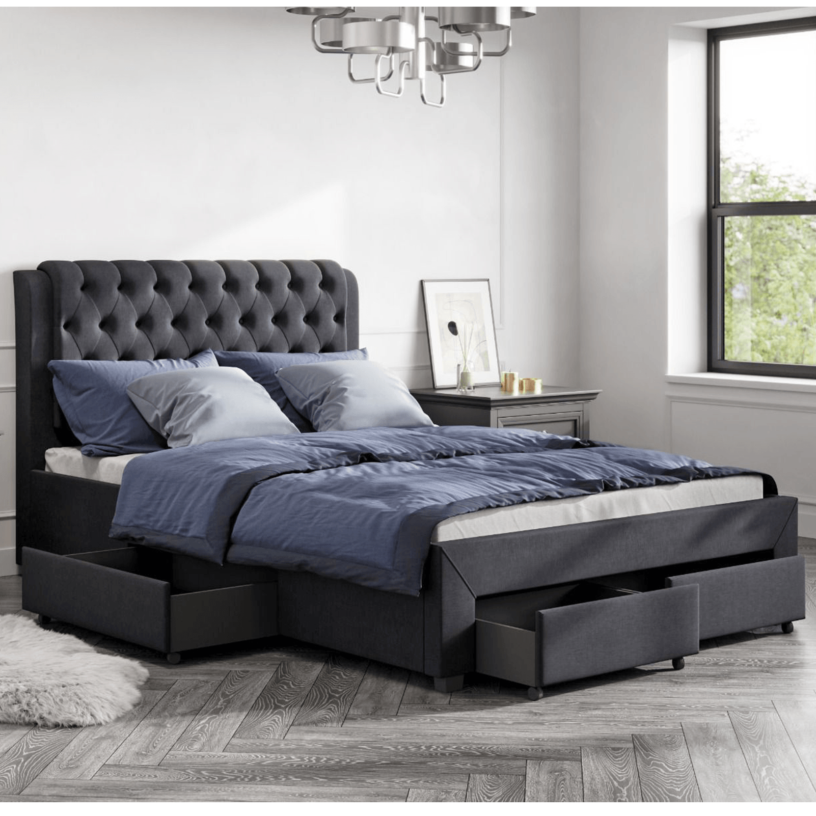 Dark grey double bed sales