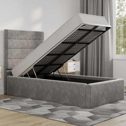 Florence Velvet Single Bed Steel Grey Storage