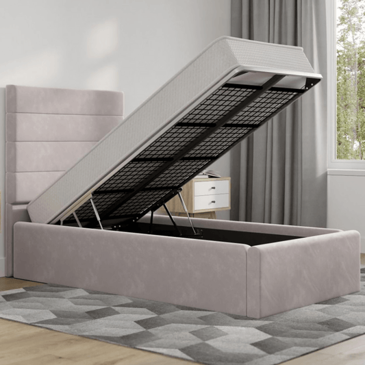 Florence Velvet Ottoman Single Bed Pink Storage