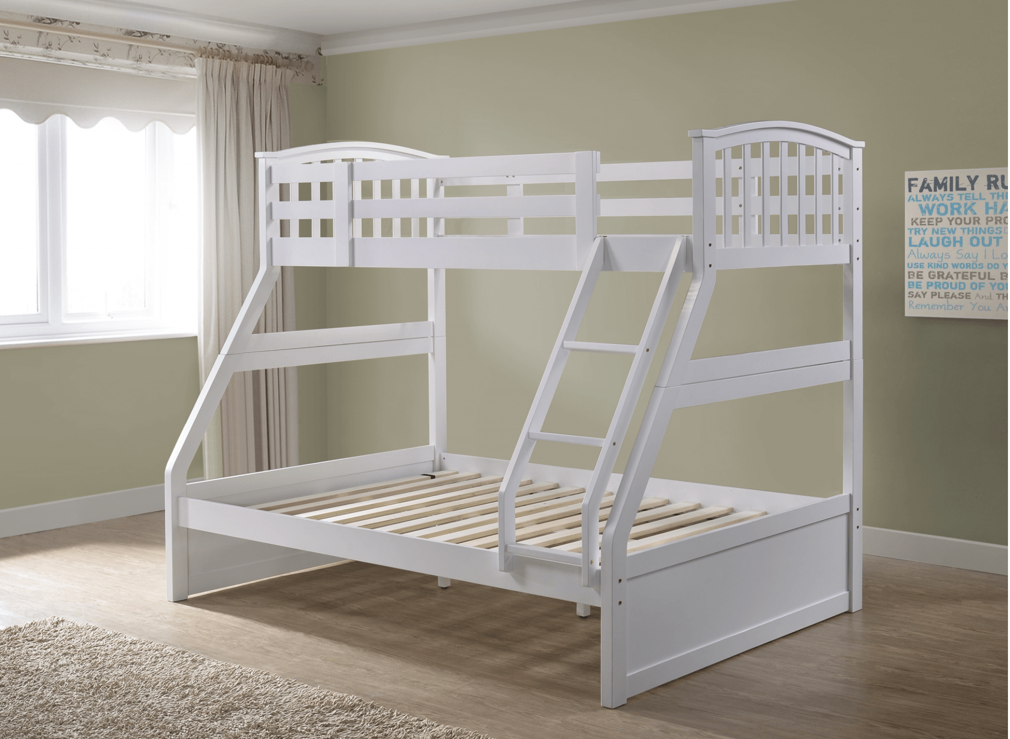 White Wooden Three Sleeper Bunk Draws 3