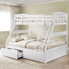 White Wooden Three Sleeper Bunk Draws