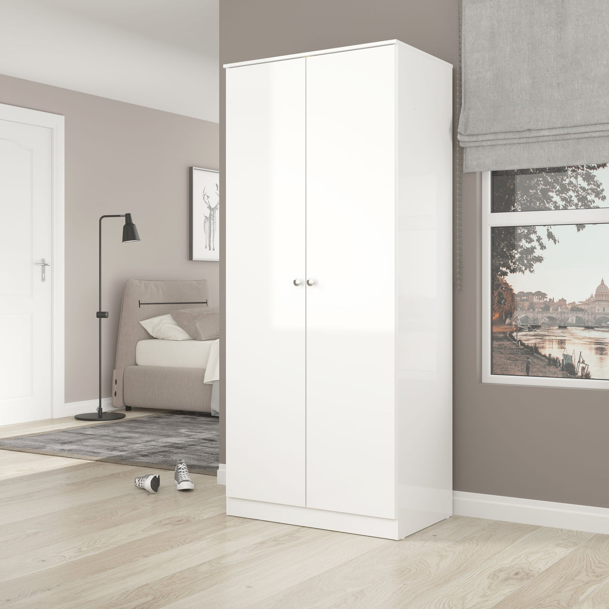 Denver 2 Door Wardrobe - White Gloss