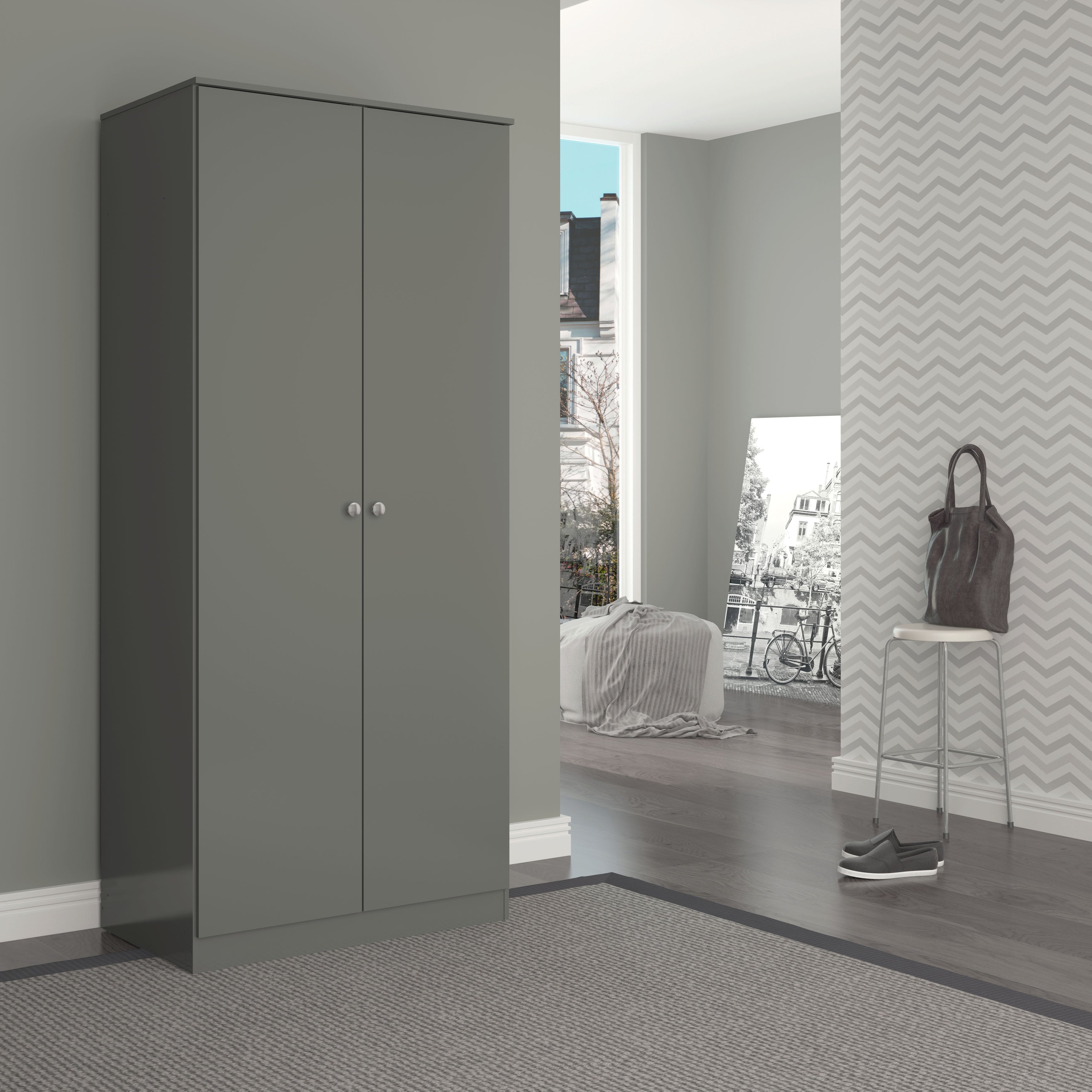 Denver 2 Door Wardrobe - Grey Gloss