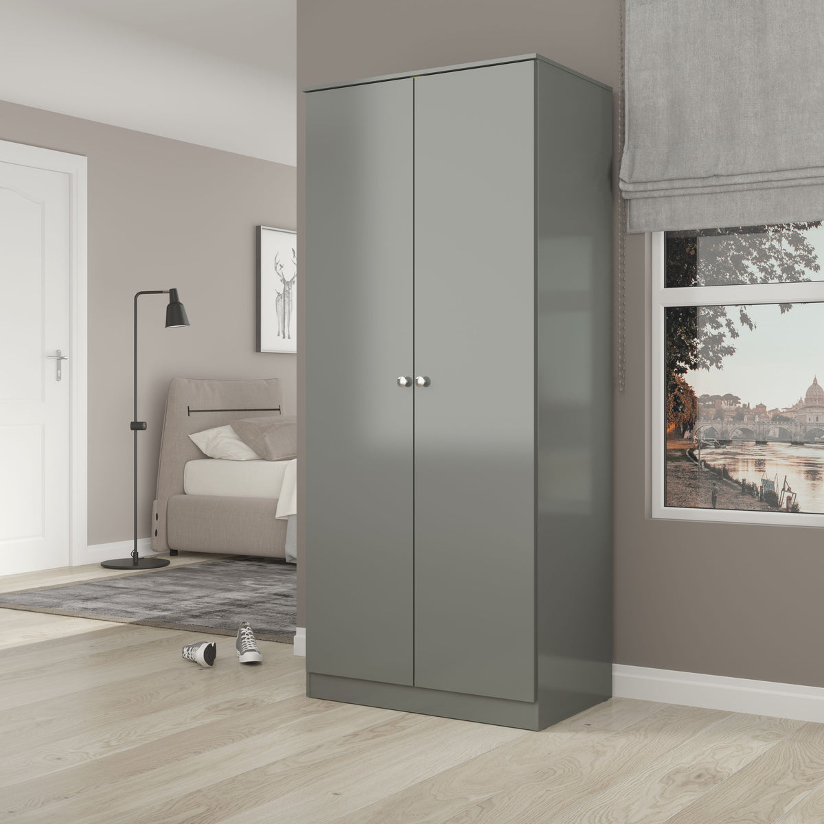Denver 2 Door Wardrobe - Grey Gloss