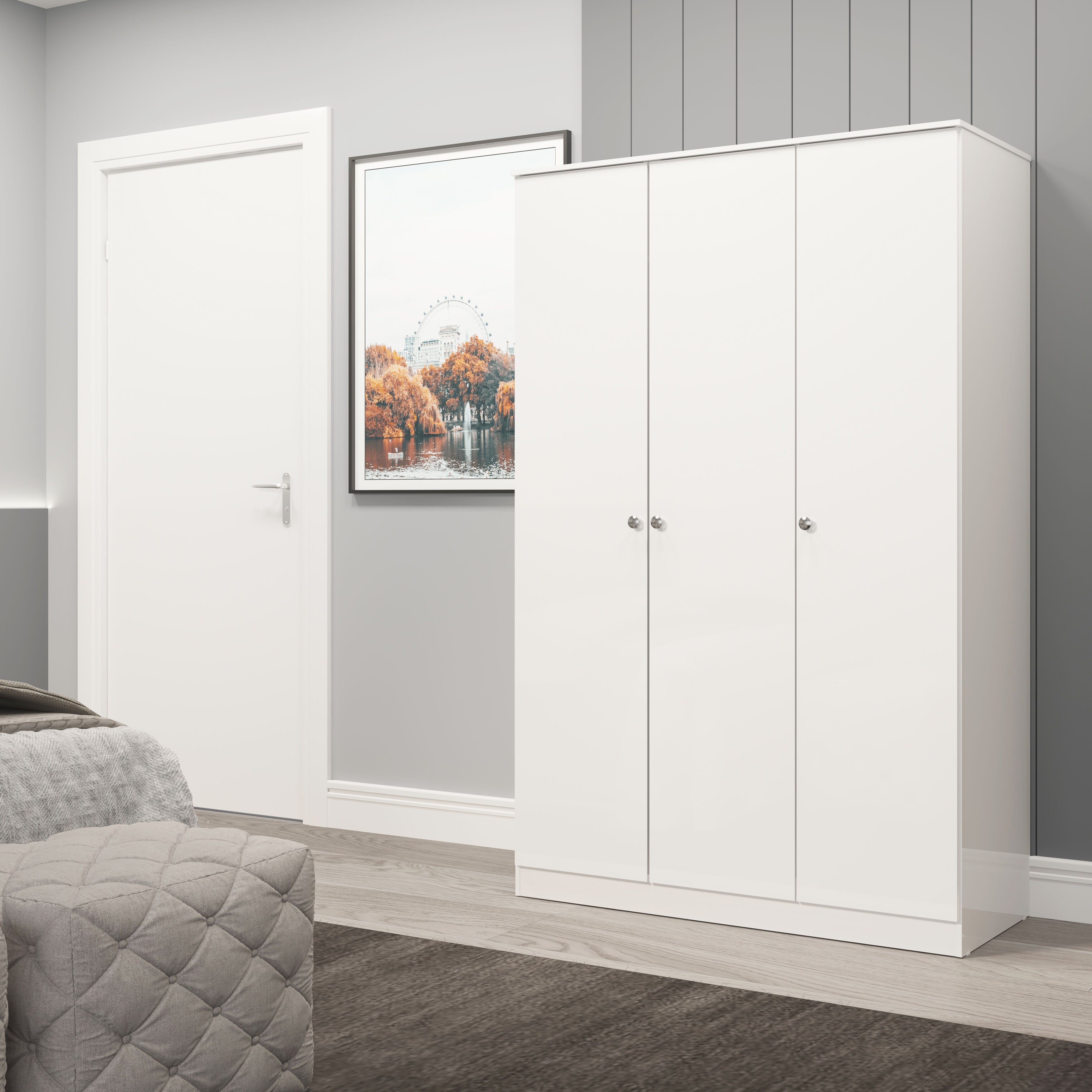 Denver 3 Door Wardrobe - White Gloss