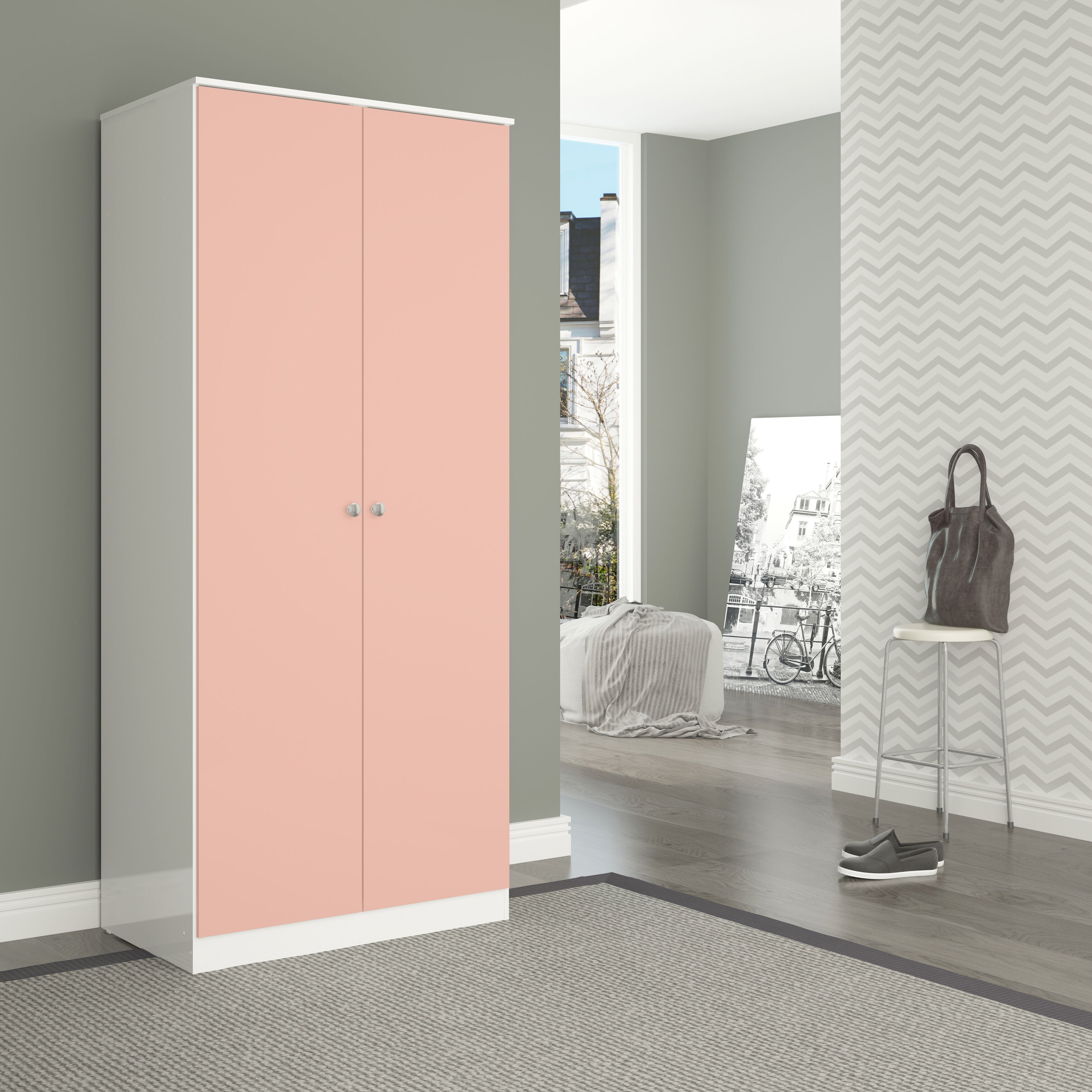 Denver 2 Door Wardrobe - White/Pink Gloss
