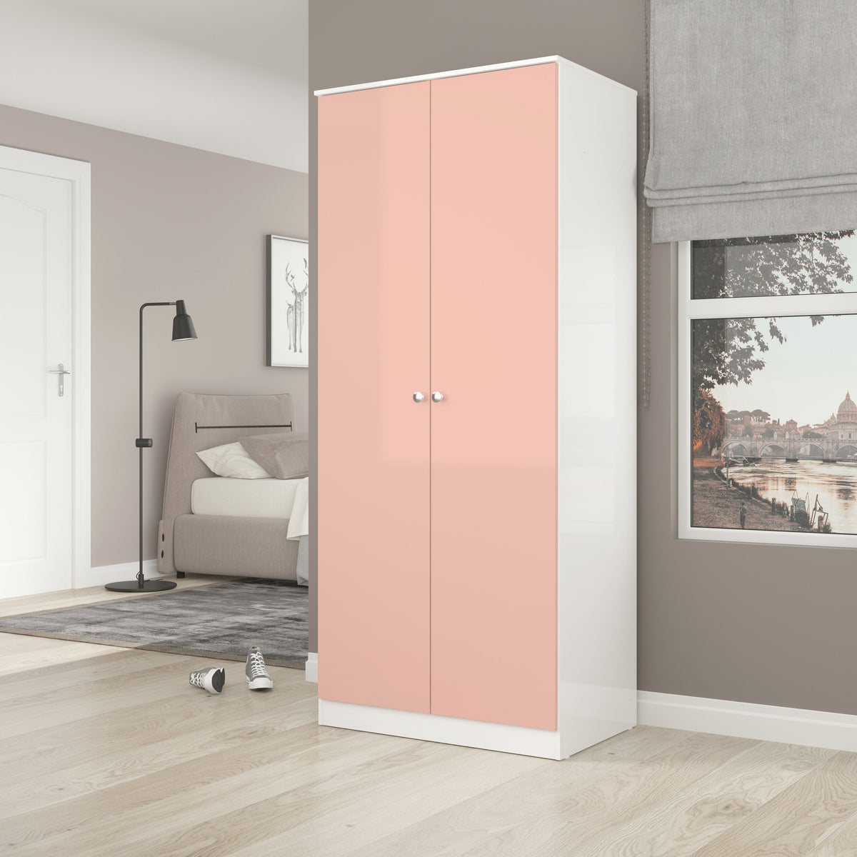 Denver 2 Door Wardrobe - White/Pink Gloss