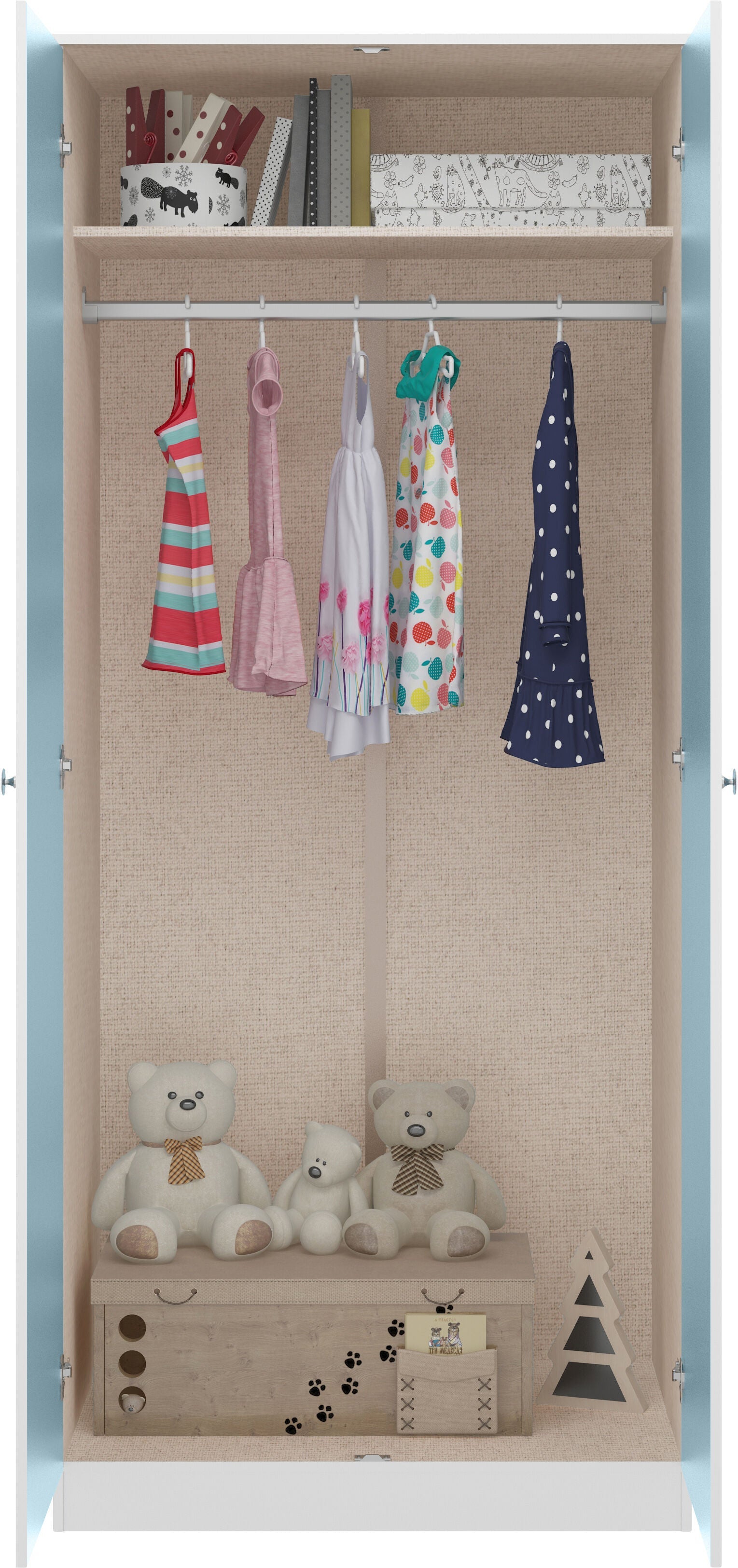 Denver 2 Door Wardrobe - White/Blue Gloss