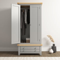Windsor 2 Door 1 Drawer Wardrobe - Pebble Grey/Oak