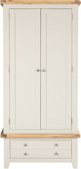 Windsor 2 Door 1 Drawer Wardrobe - Ivory/Oak