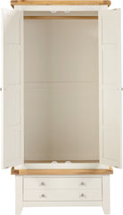 Windsor 2 Door 1 Drawer Wardrobe - Ivory/Oak
