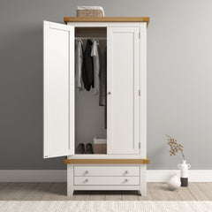 Windsor 2 Door 1 Drawer Wardrobe - Ivory/Oak