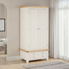 Windsor 2 Door 1 Drawer Wardrobe - Ivory/Oak