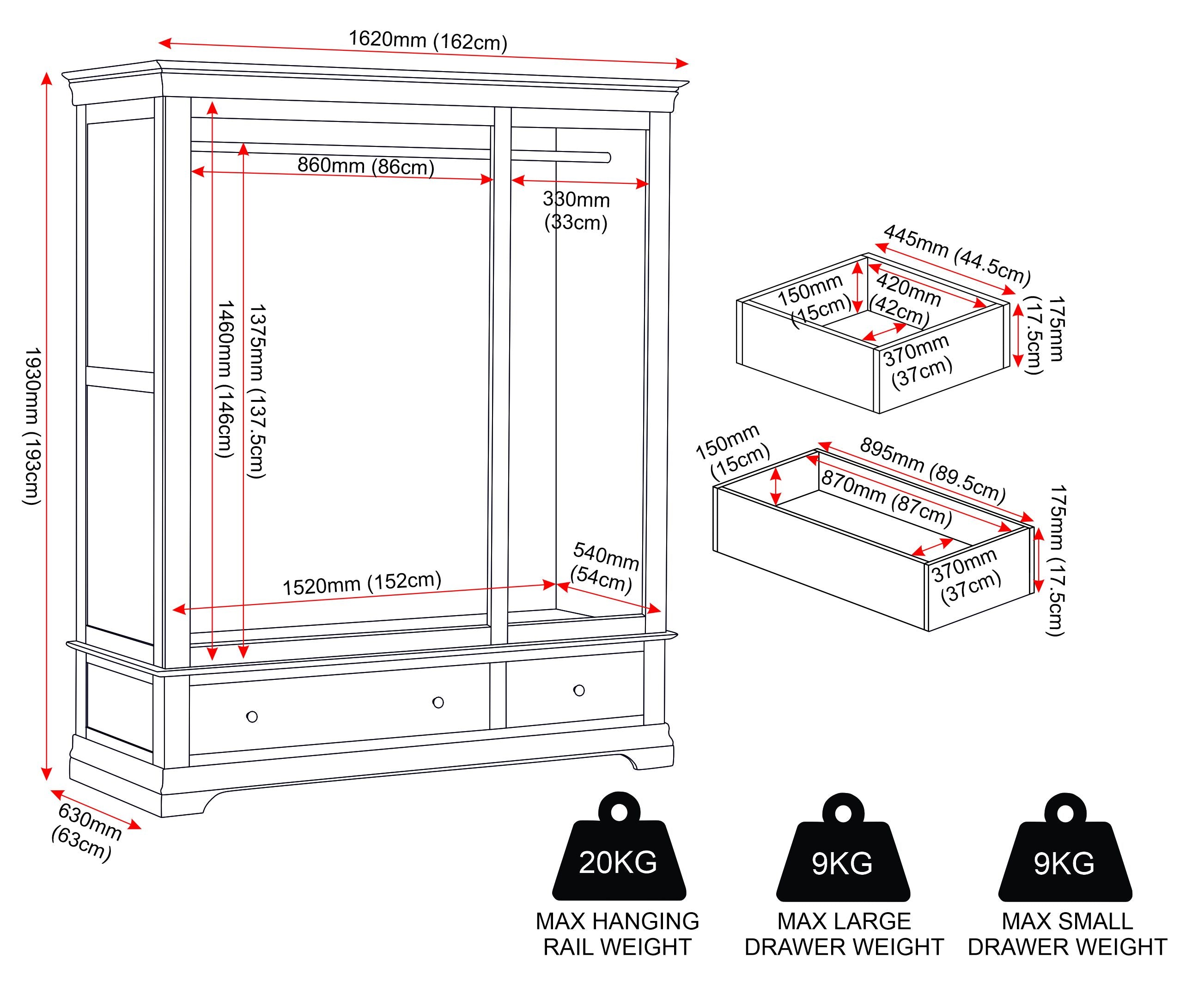 Bordeaux 3 Door Wardrobe - Ivory