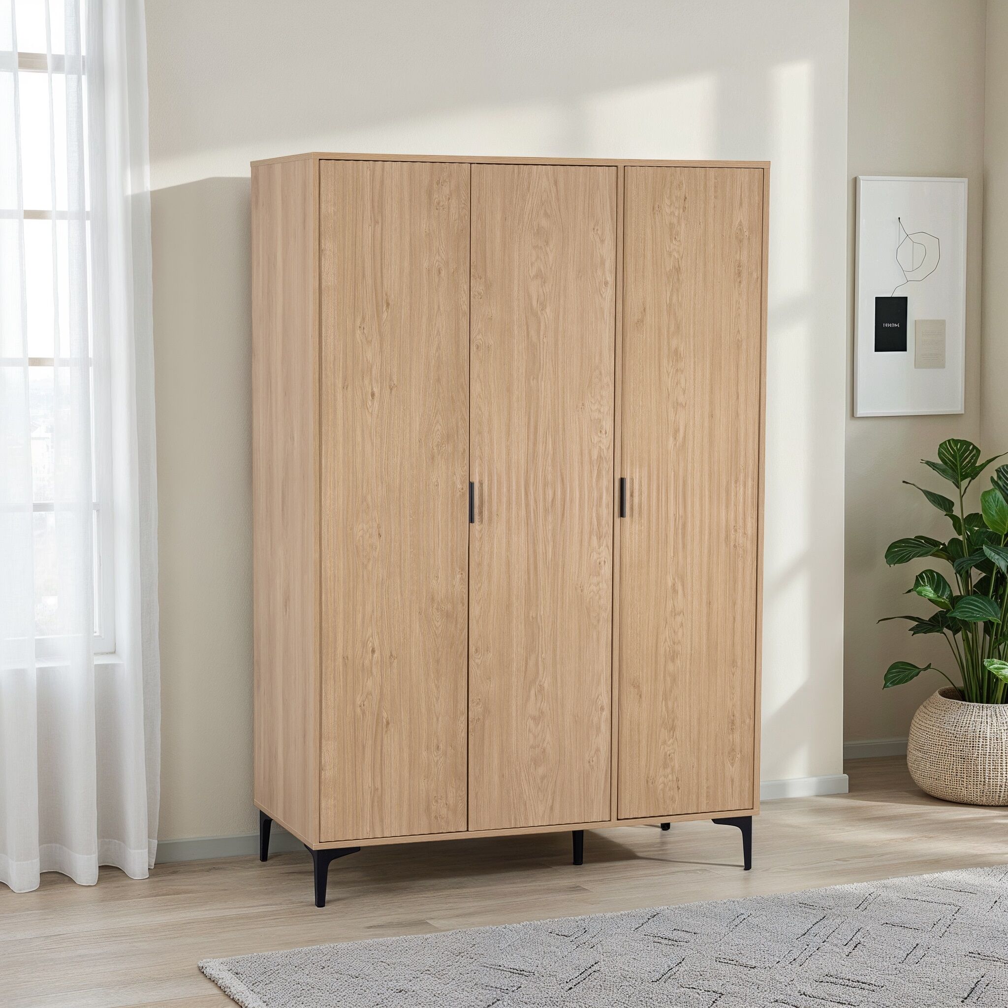 Miami 3 Door Wardrobe - Oak Effect/Black