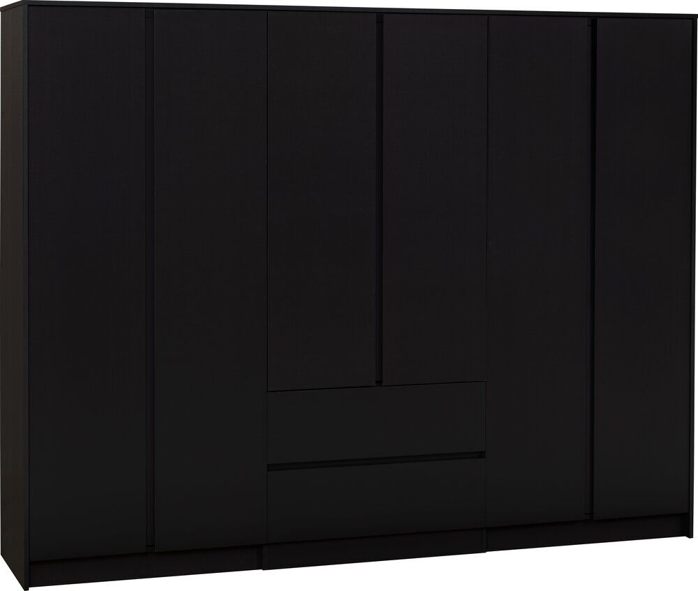 Malvern 6 Door 2 Drawer Wardrobe - Black