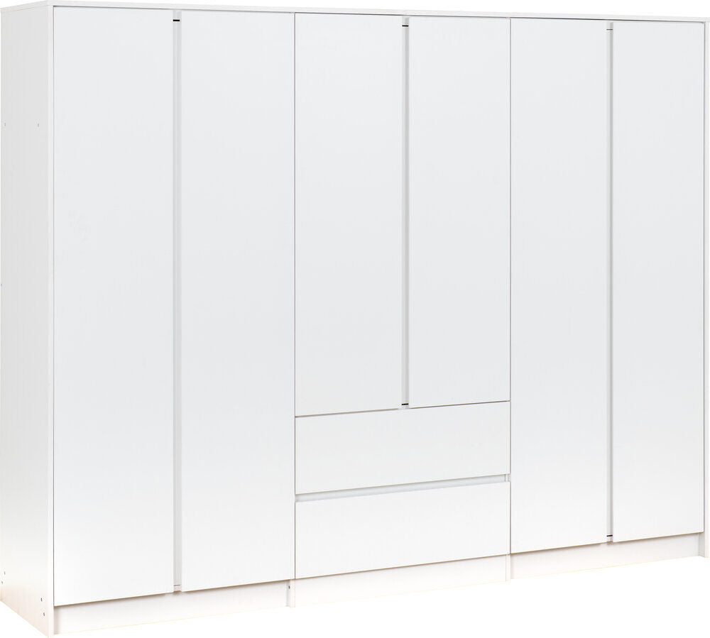 Malvern 6 Door 2 Drawer Wardrobe - White