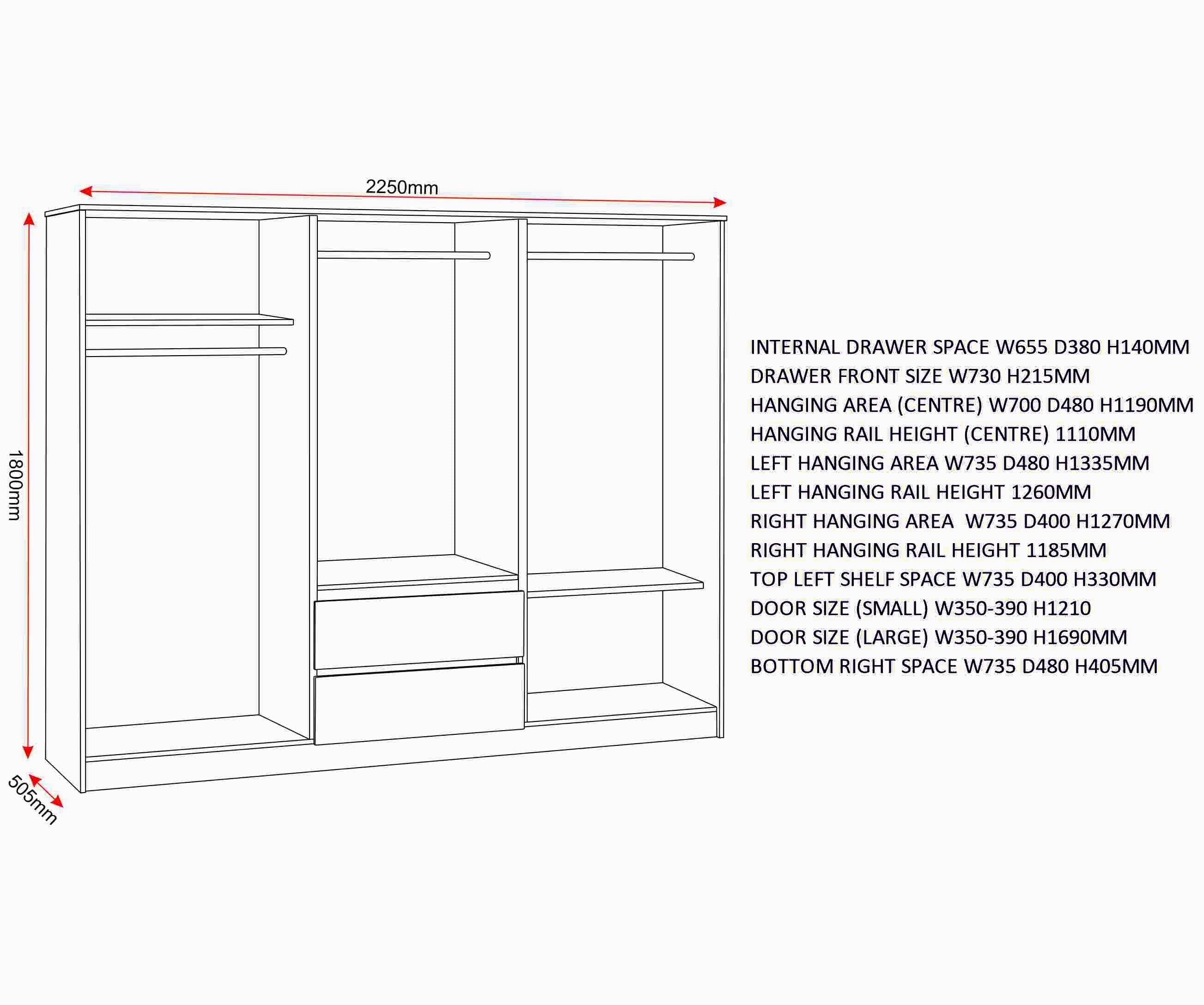 Malvern 6 Door 2 Drawer Wardrobe - White