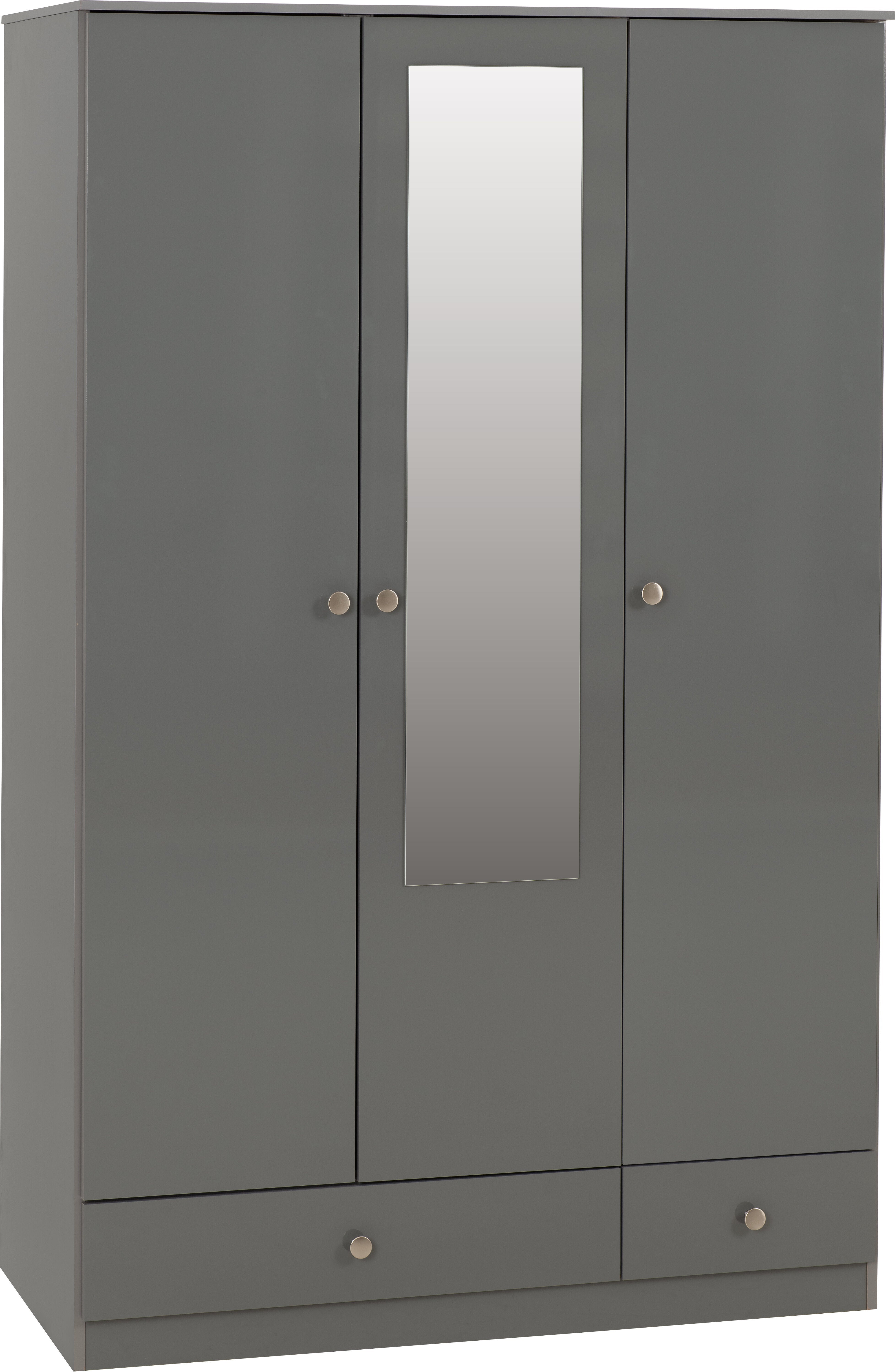 Denver 3 Door 2 Drawer Mirrored Wardrobe - Grey Gloss