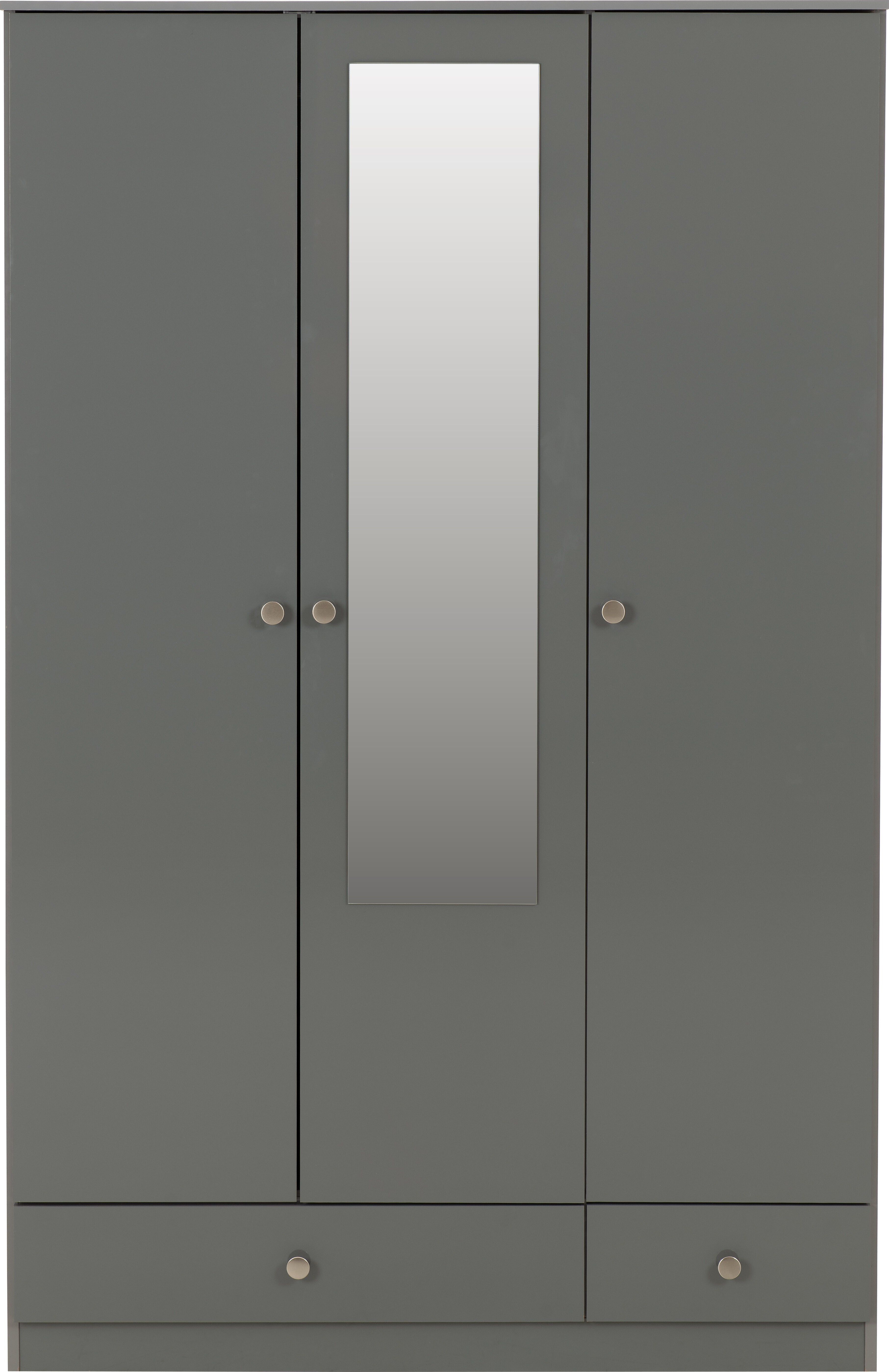 Denver 3 Door 2 Drawer Mirrored Wardrobe - Grey Gloss