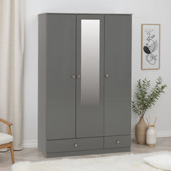 Denver 3 Door 2 Drawer Mirrored Wardrobe - Grey Gloss
