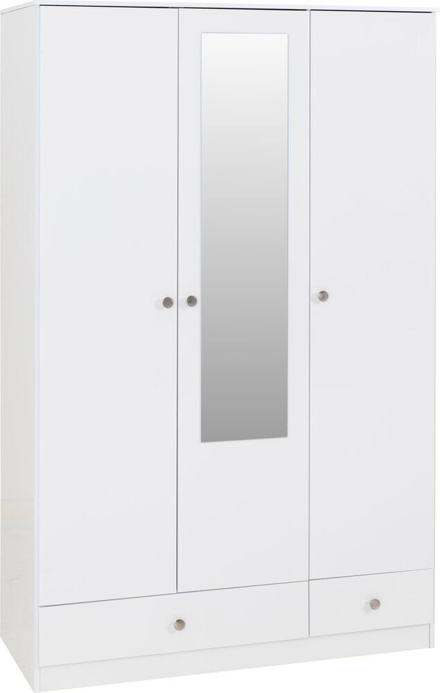 Denver 3 Door 2 Drawer Mirrored Wardrobe - White Gloss