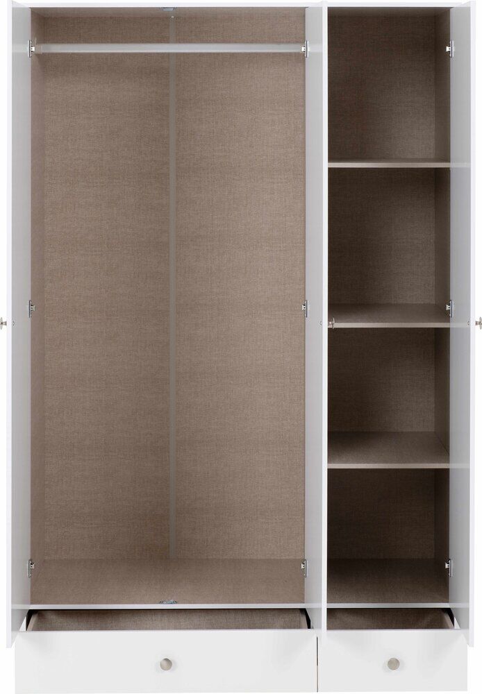 Denver 3 Door 2 Drawer Mirrored Wardrobe - White Gloss