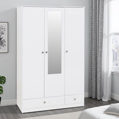 Denver 3 Door 2 Drawer Mirrored Wardrobe - White Gloss