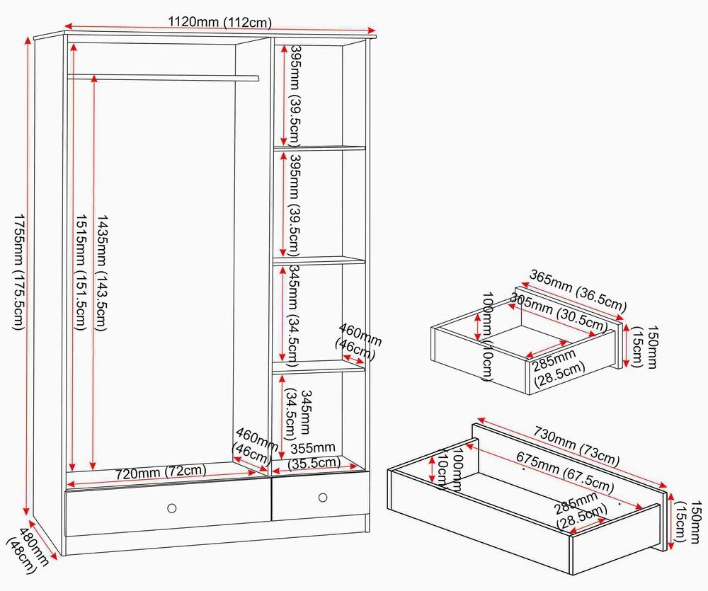 Denver 3 Door 2 Drawer Mirrored Wardrobe - White Gloss