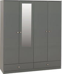 Denver 4 Door 2 Drawer Mirrored Wardrobe - Grey Gloss