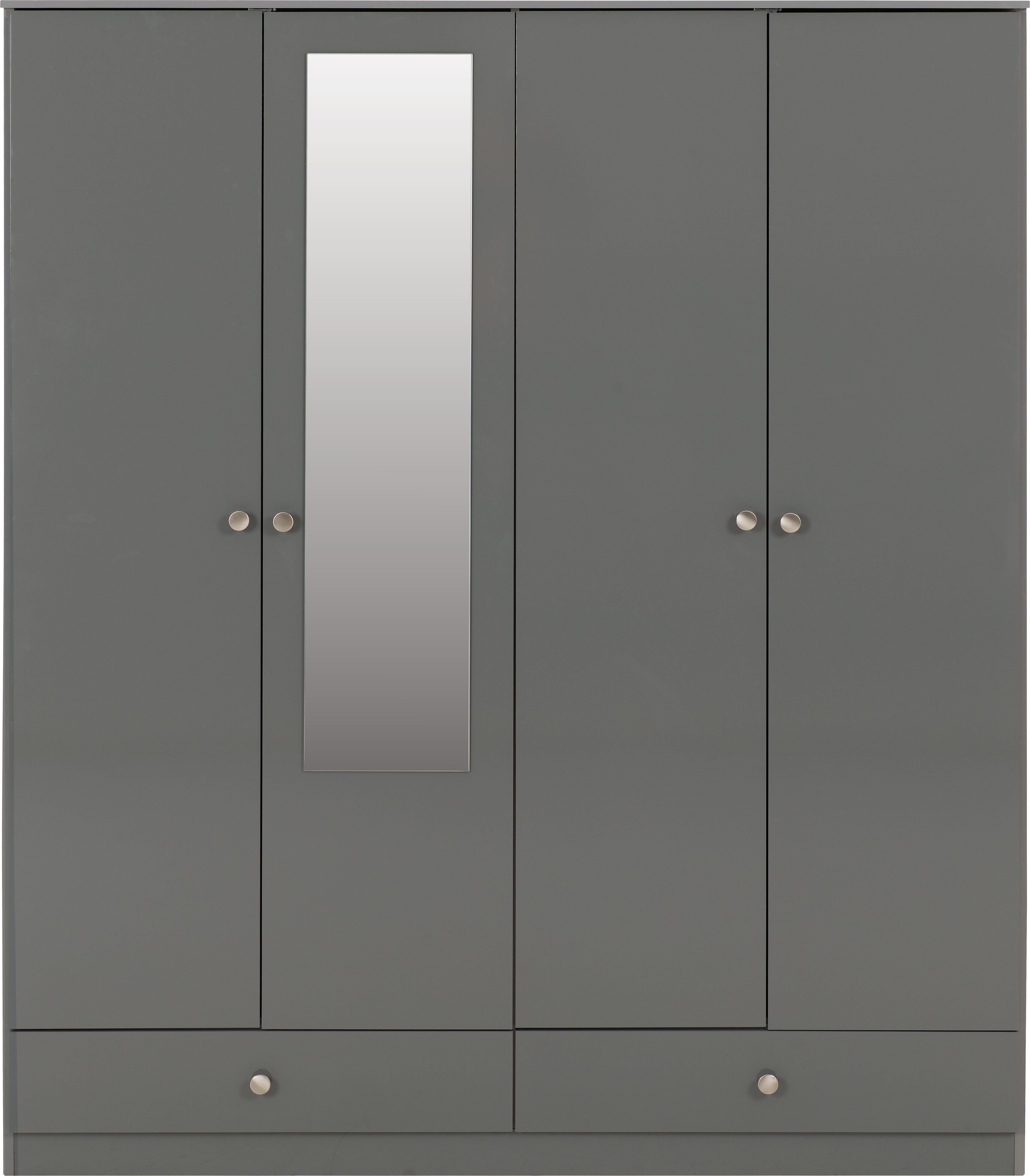 Denver 4 Door 2 Drawer Mirrored Wardrobe - Grey Gloss