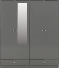 Denver 4 Door 2 Drawer Mirrored Wardrobe - Grey Gloss