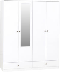 Denver 4 Door 2 Drawer Mirrored Wardrobe - White Gloss