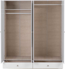 Denver 4 Door 2 Drawer Mirrored Wardrobe - White Gloss