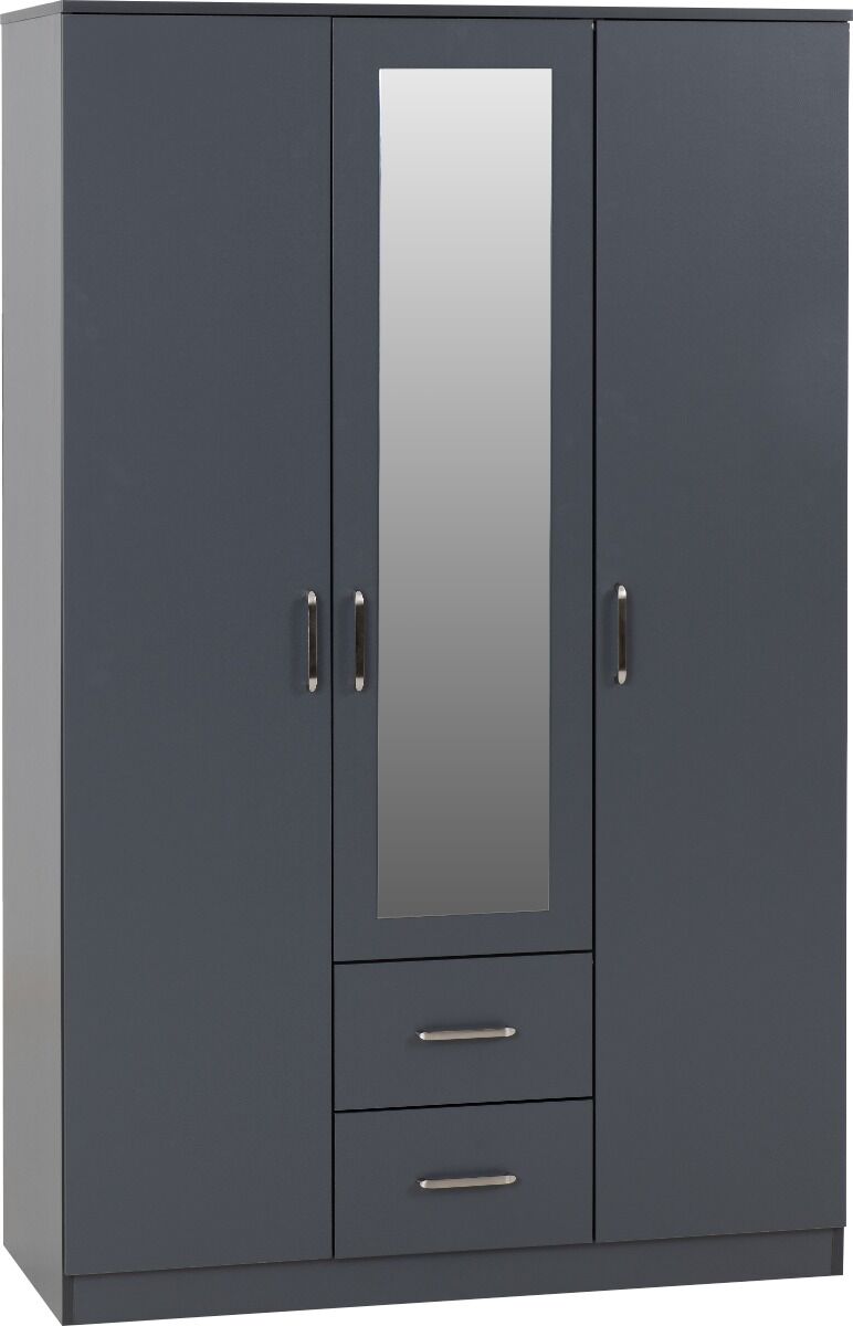 Dakota 3 Door 2 Drawer Mirrored Wardrobe - Dark Grey