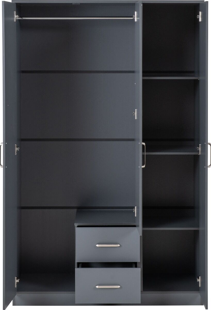 Dakota 3 Door 2 Drawer Mirrored Wardrobe - Dark Grey