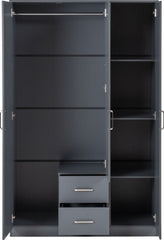 Dakota 3 Door 2 Drawer Mirrored Wardrobe - Dark Grey