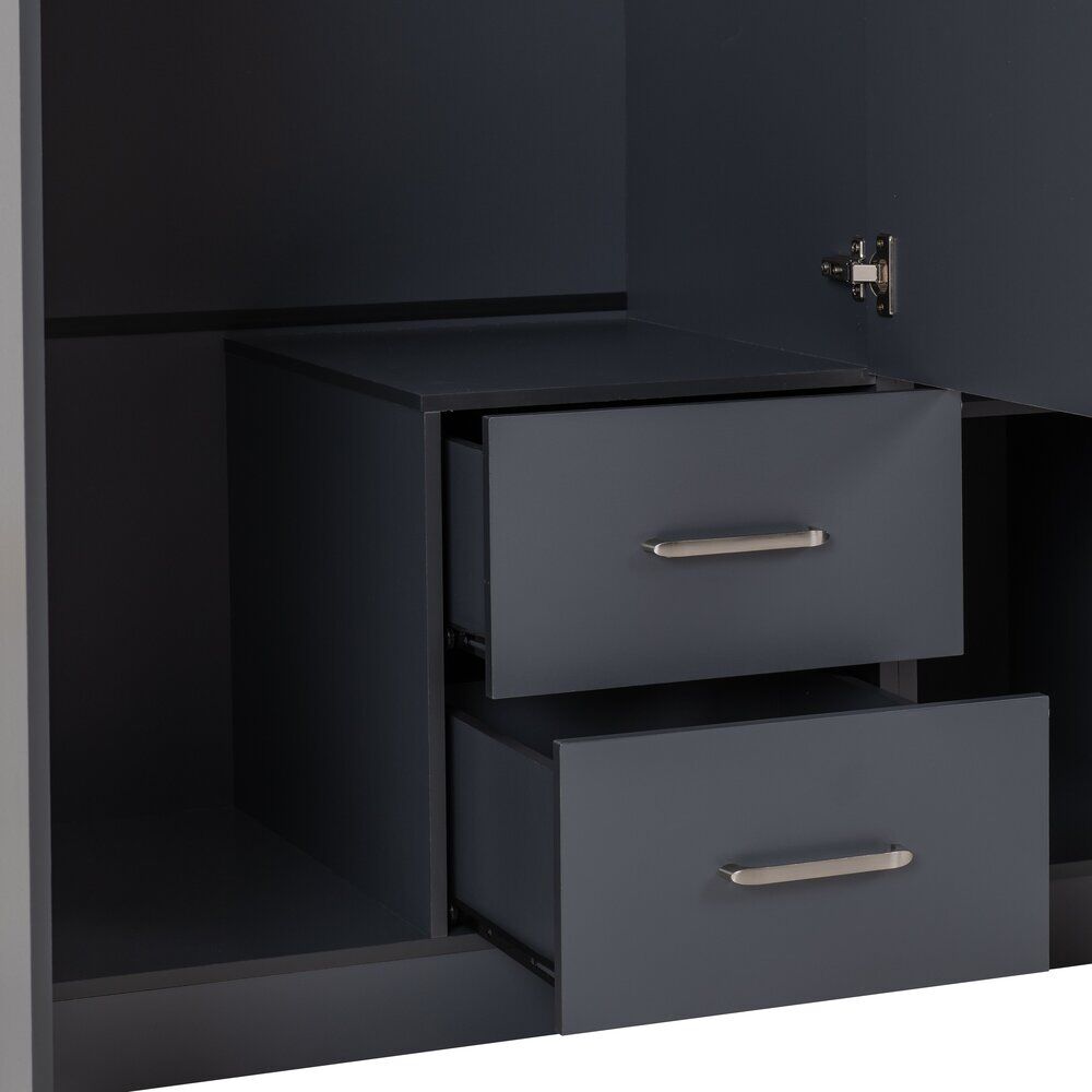 Dakota 3 Door 2 Drawer Mirrored Wardrobe - Dark Grey