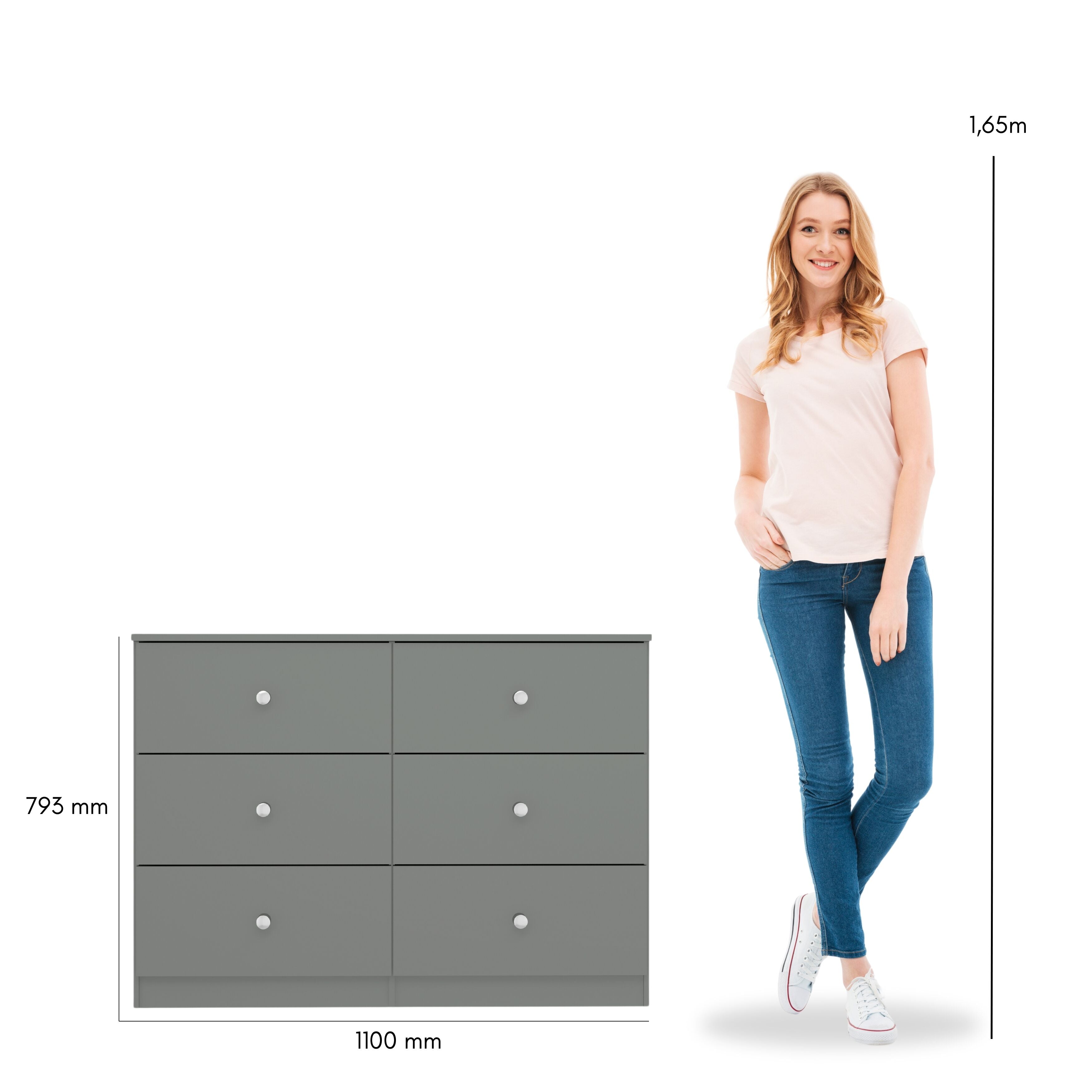Denver 6 Drawer Chest - Grey Gloss