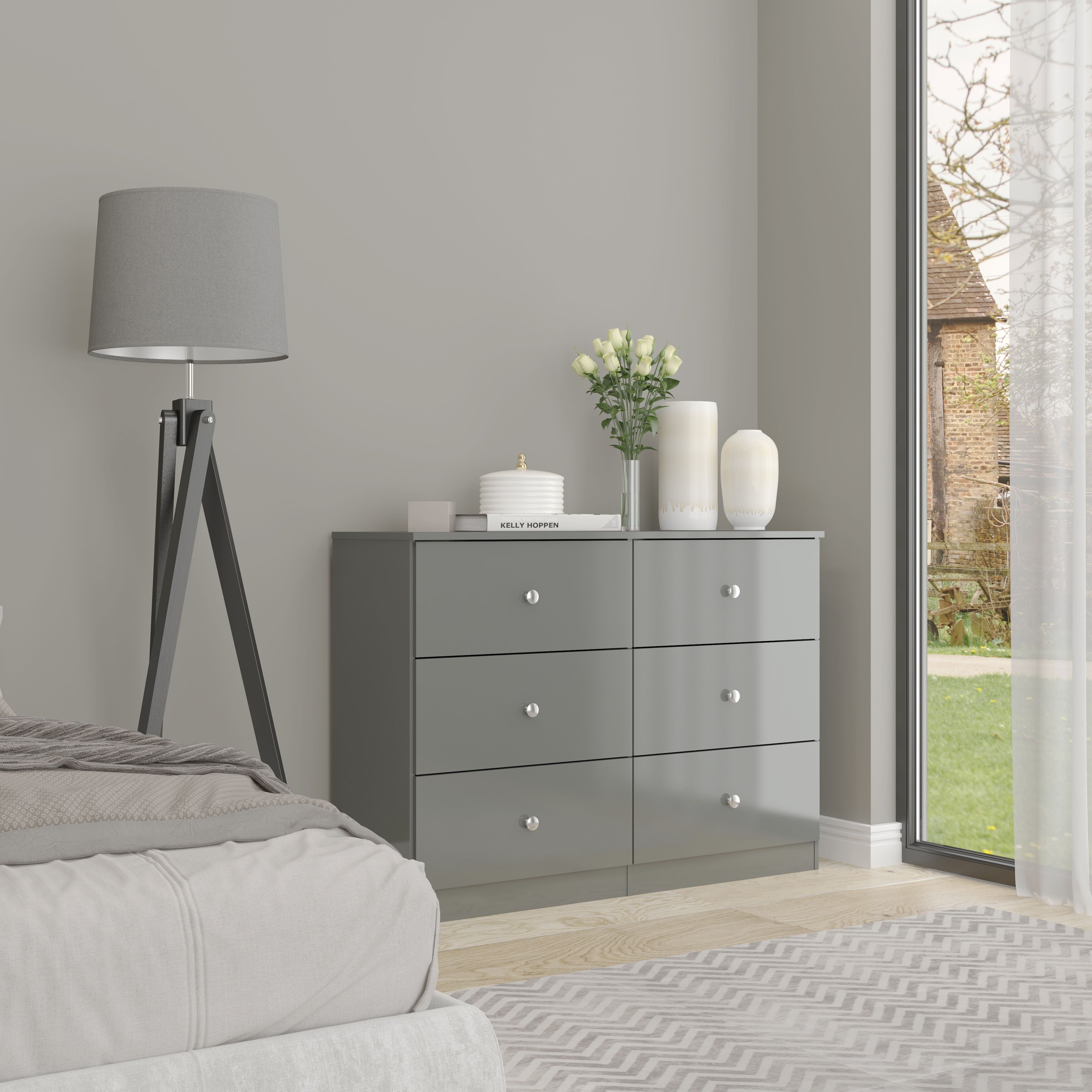 Denver 6 Drawer Chest - Grey Gloss