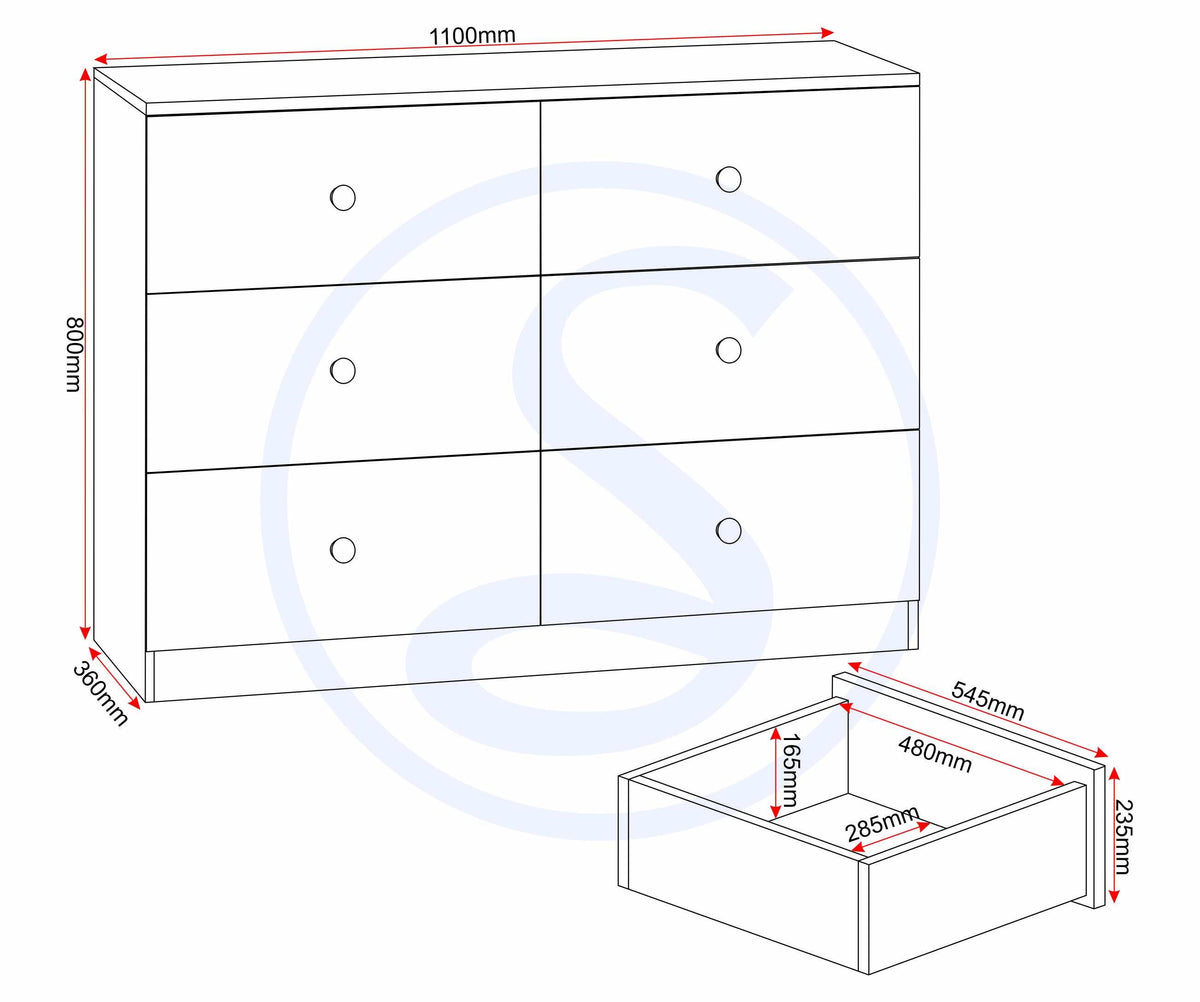 Denver 6 Drawer Chest - Grey Gloss