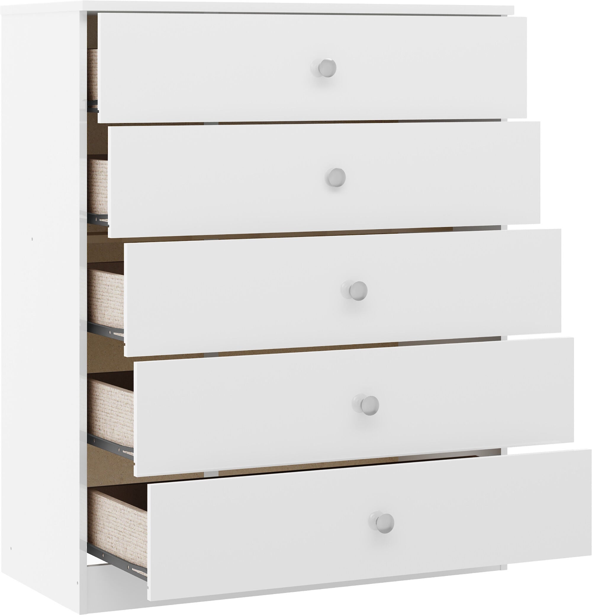 Denver 5 Drawer Chest - White Gloss